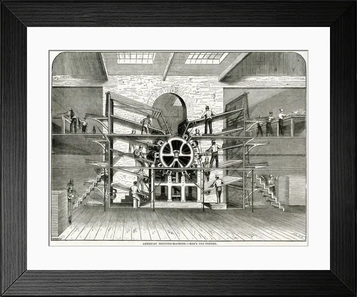 Framed Print : Hoes ten feeder printing machine 1871 Framed Print : Hoes ten feeder printing machine 1871