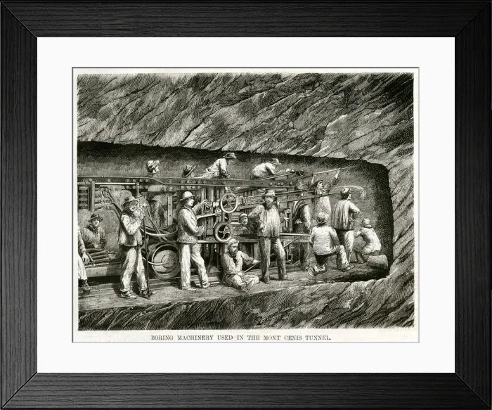 Framed Print : Boring machine used in the Mont Cenis tunnel 1869 Framed Print : Boring machine used in the Mont Cenis tunnel 1869