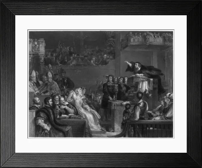 Framed Print : John Knox preaches before the Lords of the Congregation Date: 16th century Framed Print : John Knox preaches before the Lords of the Congregation Date: 16th century