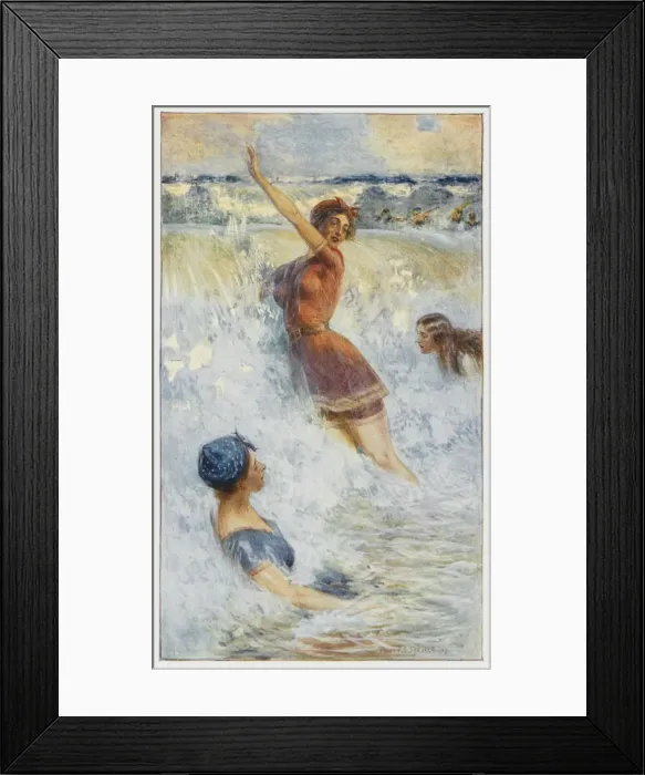 Framed Print : Women swimming in the surf in Australia Framed Print : Women swimming in the surf in Australia