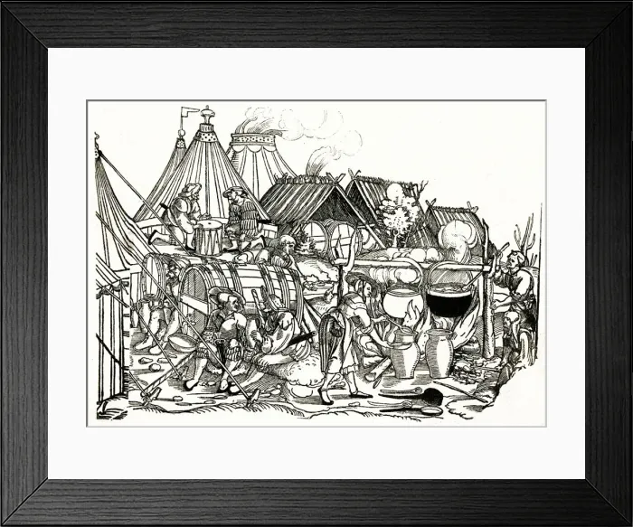 Framed Print : 15th century German military camp scene Framed Print : 15th century German military camp scene