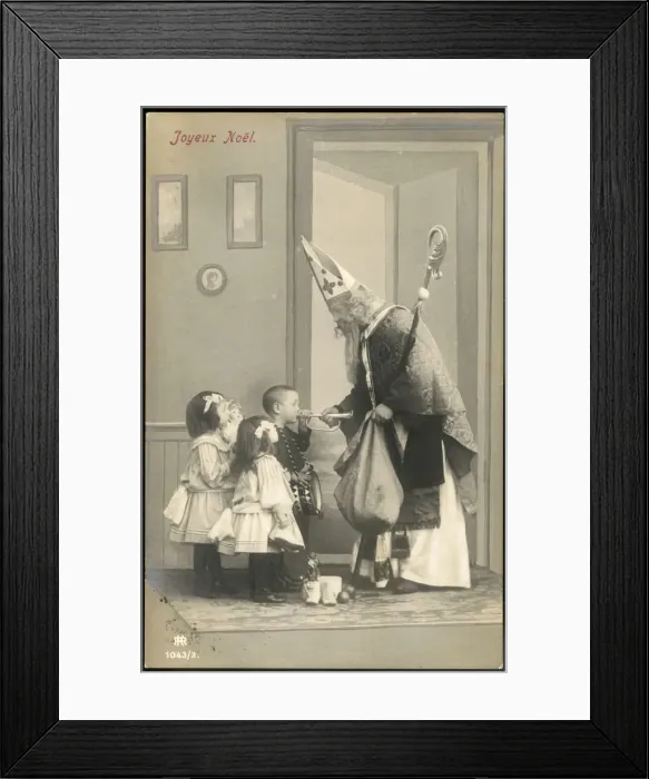 Framed Print : Saint Nicholas giving Christmas presents to children Framed Print : Saint Nicholas giving Christmas presents to children