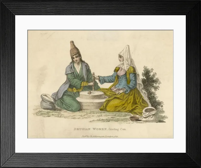 Framed Print : Druse women of the Lebanon grinding corn Framed Print : Druse women of the Lebanon grinding corn