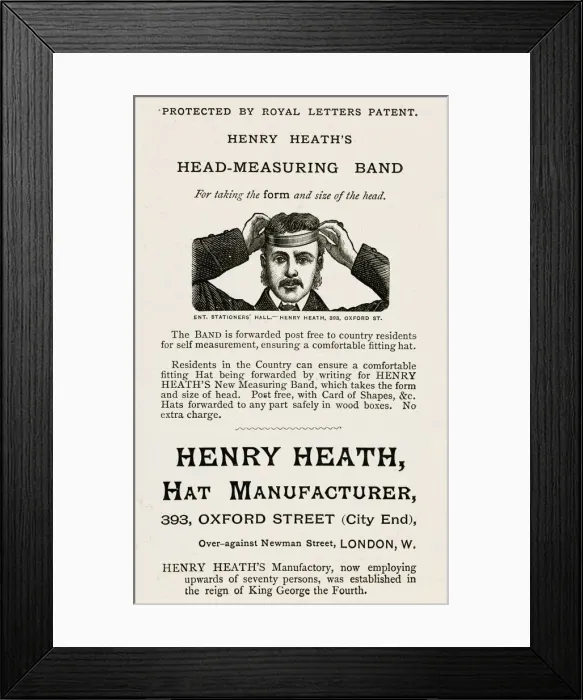 Framed Print : Advert for head measuring band for hats 1880 Framed Print : Advert for head measuring band for hats 1880