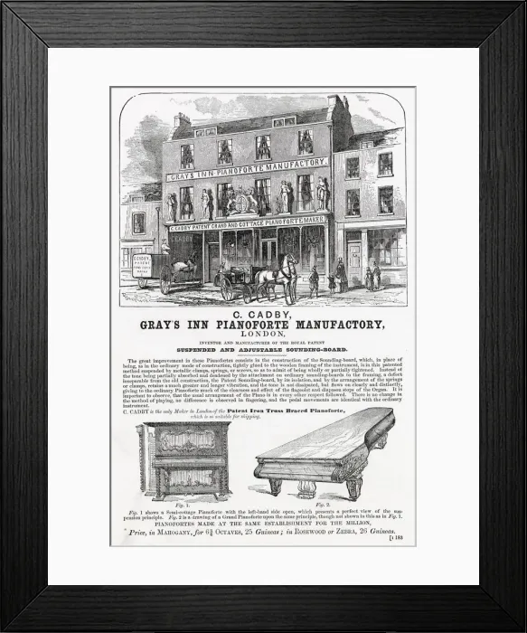 Framed Print : Advert for Grays Inn Pianoforte Manufactory 1851 Framed Print : Advert for Grays Inn Pianoforte Manufactory 1851