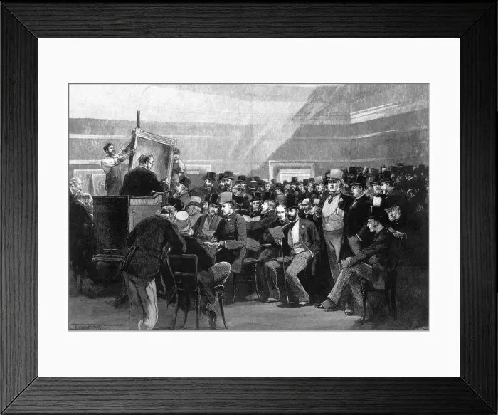 Framed Print : A sale of art works at Christies, London Framed Print : A sale of art works at Christies, London