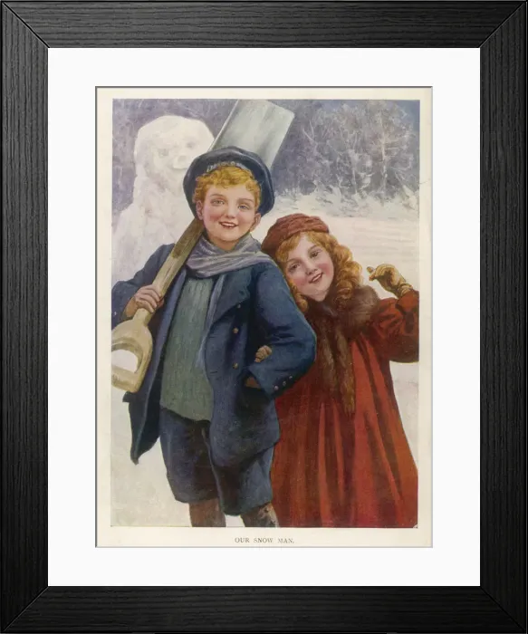 Framed Print : Brother and sister have built a snowman Framed Print : Brother and sister have built a snowman
