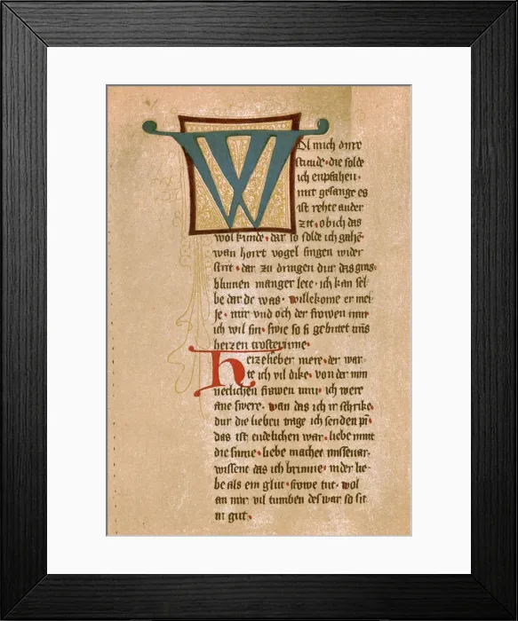 Framed Print : Fragment of a Minnesinger manuscript Framed Print : Fragment of a Minnesinger manuscript