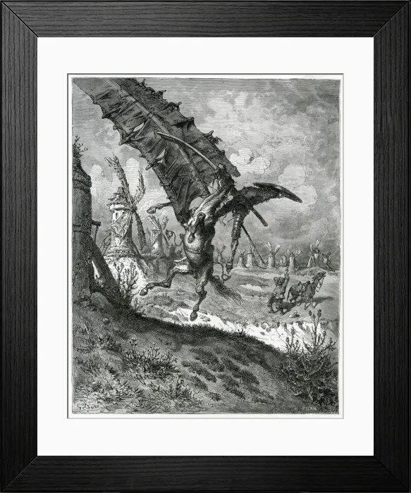 Framed Print : Don Quixote attacks a windmill Framed Print : Don Quixote attacks a windmill