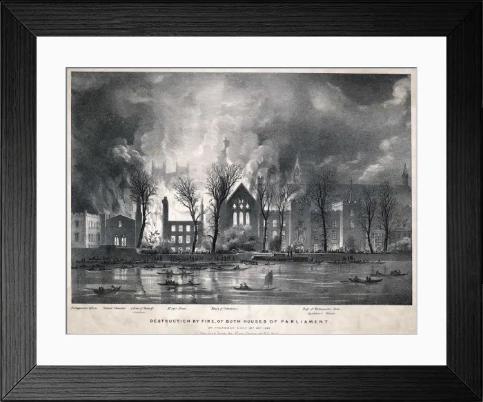 Framed Print : Houses of Parliament destroyed by fire Framed Print : Houses of Parliament destroyed by fire