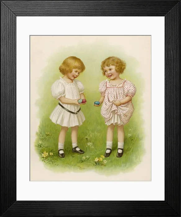 Framed Print : Two little girls with Easter eggs Framed Print : Two little girls with Easter eggs