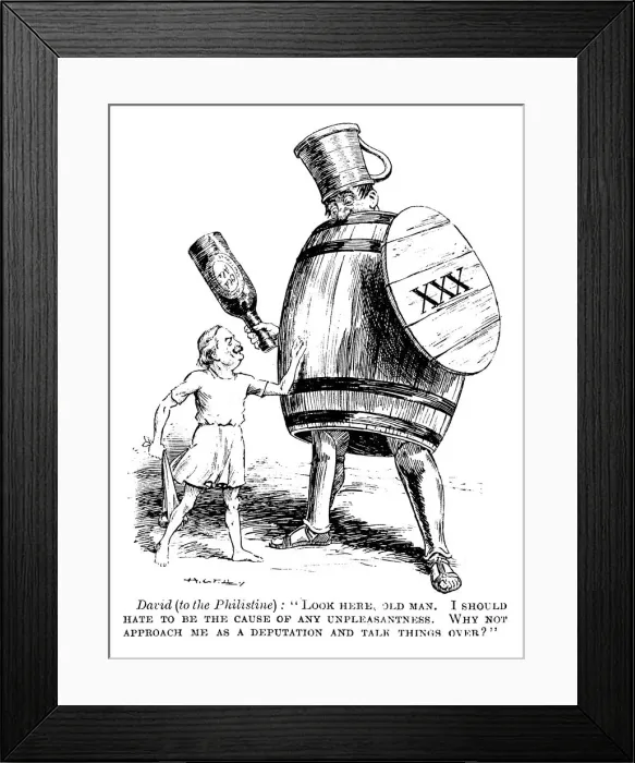Framed Print : Cartoon satire on Lloyd George and the drink trade Framed Print : Cartoon satire on Lloyd George and the drink trade