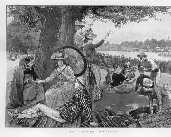 Party of people picnicking at Henley Regatta