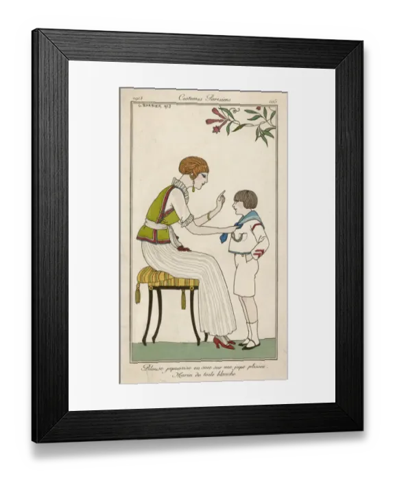 Framed Print : Woman and little boy in a fashion illustration Framed Print : Woman and little boy in a fashion illustration