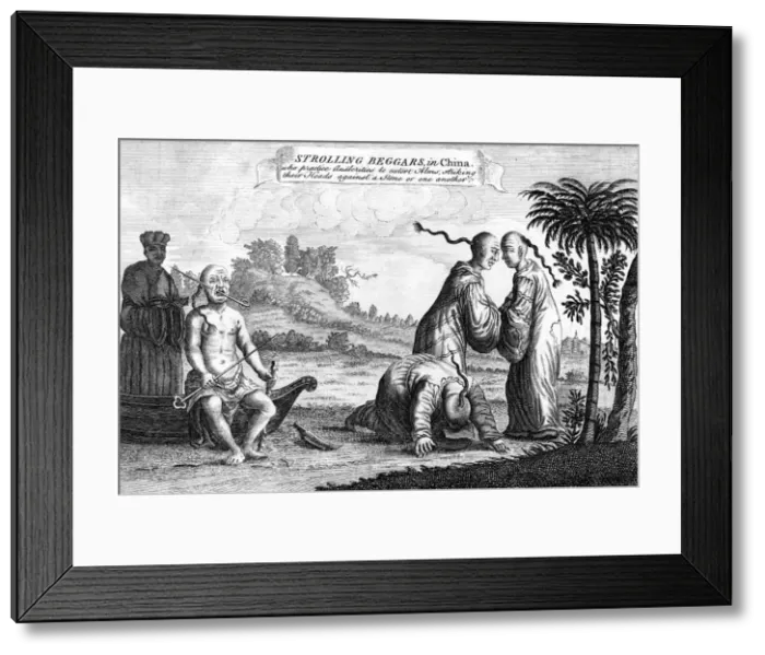 Framed Print : Strolling beggars in China knocking their heads together Framed Print : Strolling beggars in China knocking their heads together