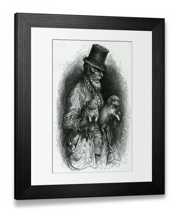 Framed Print : London Street Tradesman with Dog Framed Print : London Street Tradesman with Dog