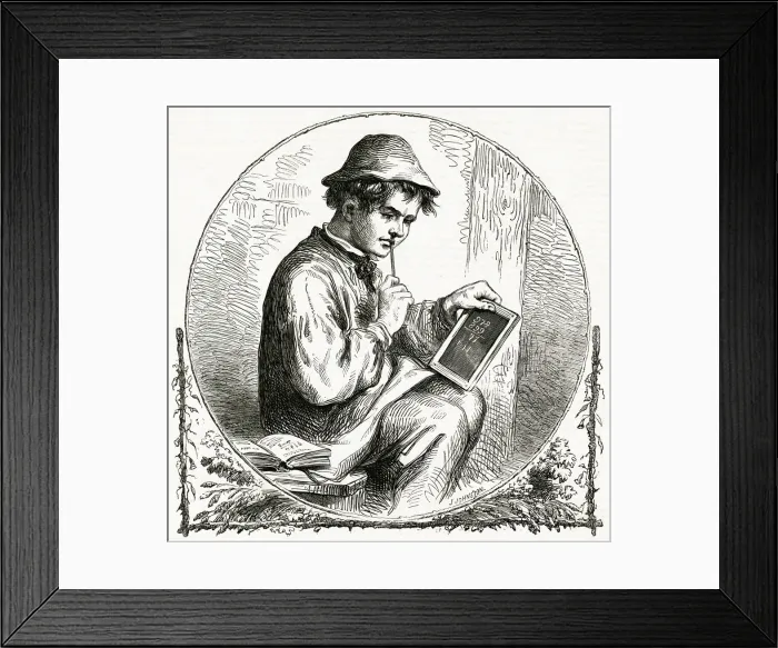 Framed Print : English Yokel practising maths on slate 1858 Framed Print : English Yokel practising maths on slate 1858