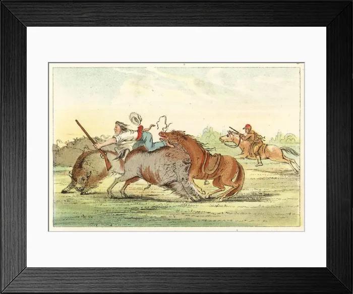 Framed Print : Native American Hunting Buffalo on Horseback Framed Print : Native American Hunting Buffalo on Horseback