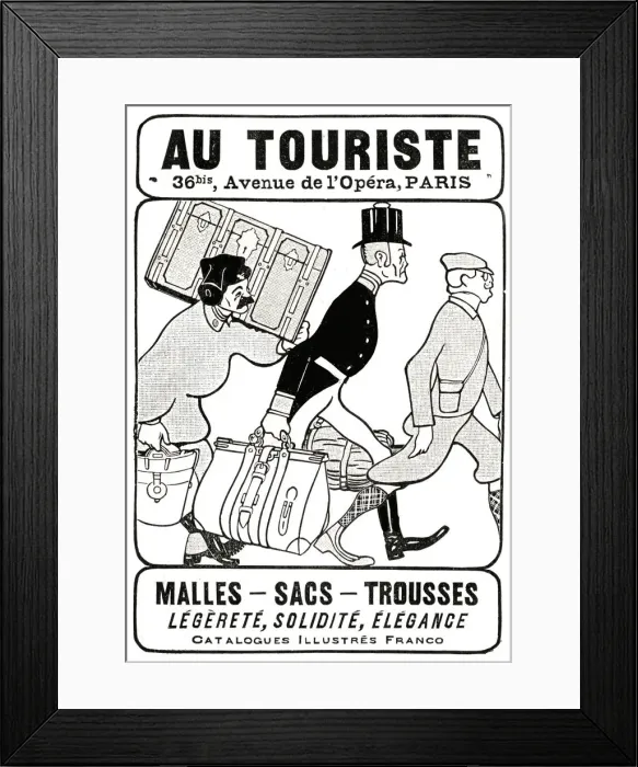 Framed Print : Au Touriste in Paris Advert for Luggage Framed Print : Au Touriste in Paris Advert for Luggage