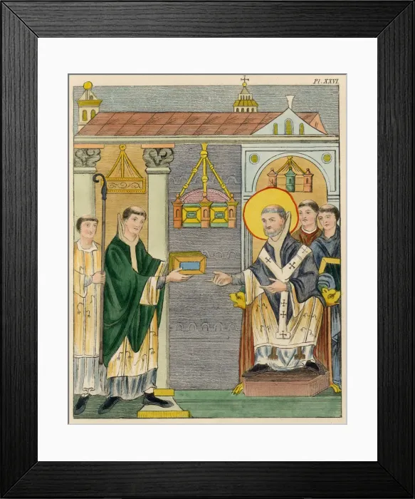 Framed Print : Abbot Elfnoth presents prayer book to monks Framed Print : Abbot Elfnoth presents prayer book to monks