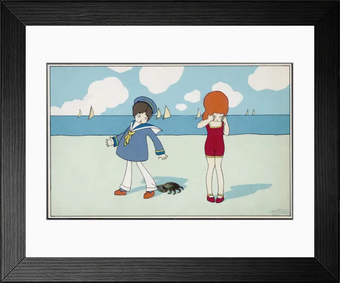 Framed Print : BOY / GIRL / BEACH / CRAB 1930 Framed Print : BOY / GIRL / BEACH / CRAB 1930