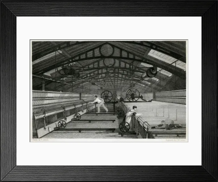 Framed Print : Cotton Mule Spinning 1835 Framed Print : Cotton Mule Spinning 1835