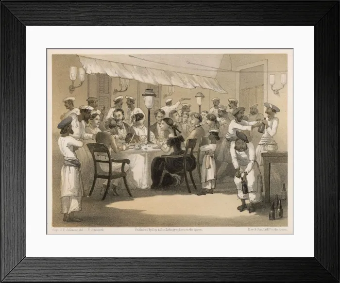 Framed Print : English dinner party in India with servants Framed Print : English dinner party in India with servants