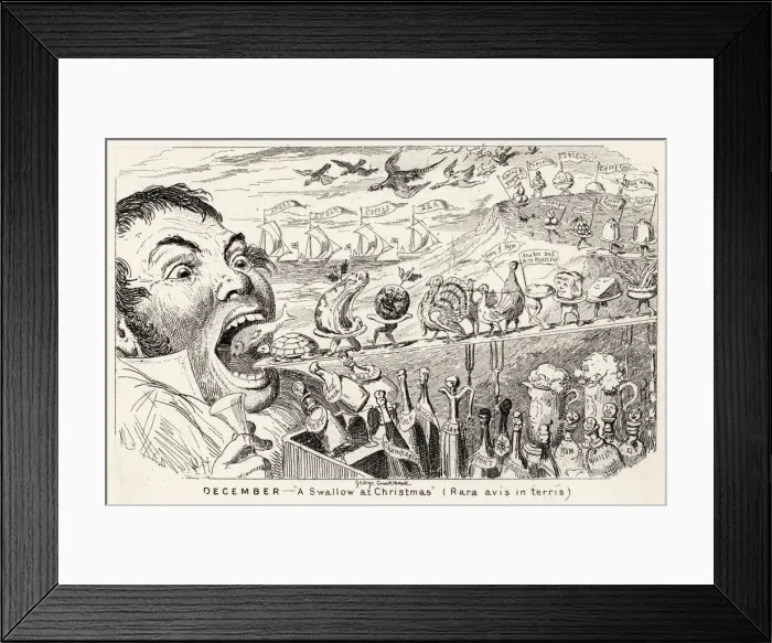 Framed Print : Gluttony. A SWALLOW AT CHRISTMAS satire on seasonal gluttony Date: 1841 Framed Print : Gluttony. A SWALLOW AT CHRISTMAS satire on seasonal gluttony Date: 1841