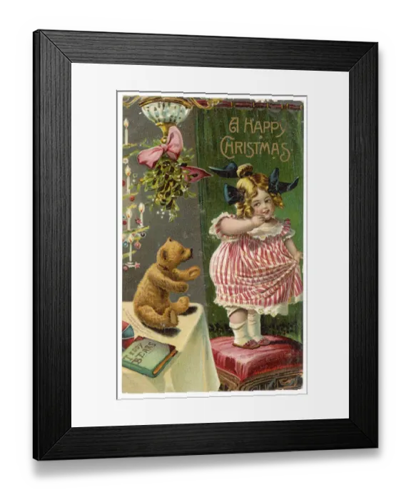 Framed Print : New Teddy. A small girl shyly contemplates her new teddy bear Date: 1908 Framed Print : New Teddy. A small girl shyly contemplates her new teddy bear Date: 1908