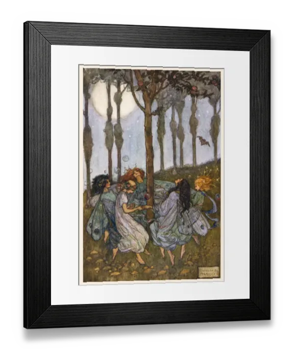 Framed Print : Fairies dance in a fairy ring Framed Print : Fairies dance in a fairy ring