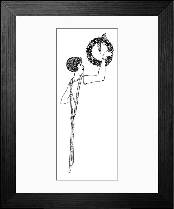 Framed Print : Christmas decorations: girl and wreath Framed Print : Christmas decorations: girl and wreath