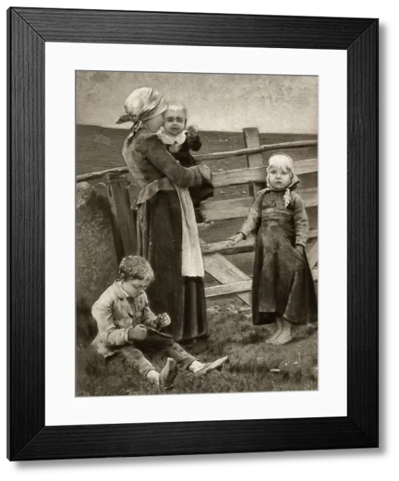 Framed Print : Abandoned young mother with her children Framed Print : Abandoned young mother with her children