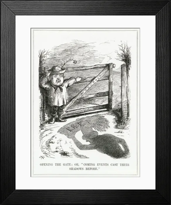 Framed Print : Cartoon, Opening the Gate Framed Print : Cartoon, Opening the Gate