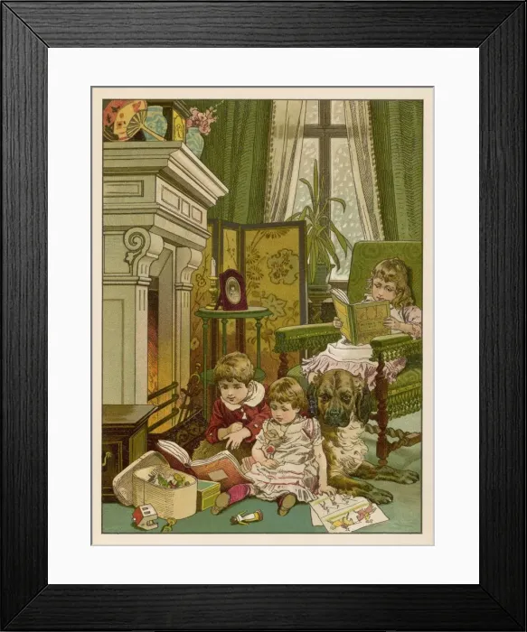 Framed Print : Children, fireside, toys Framed Print : Children, fireside, toys