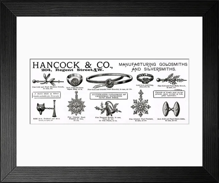 Framed Print : Advert for Hancock & Co. novelty jewellery 1890 Advert for Hancock & Co Framed Print : Advert for Hancock & Co. novelty jewellery 1890 Advert for Hancock & Co