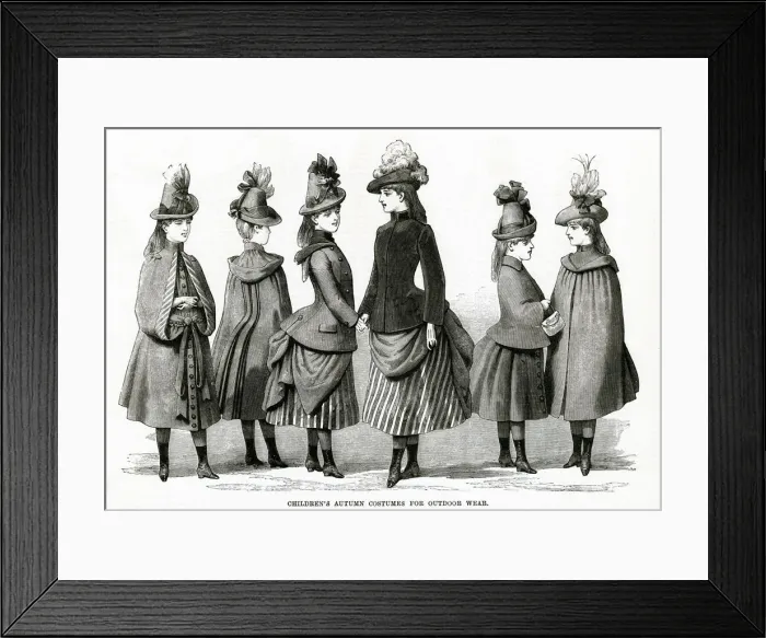 Framed Print : Childrens Autumn costumes for outdoor wear 1886 Framed Print : Childrens Autumn costumes for outdoor wear 1886