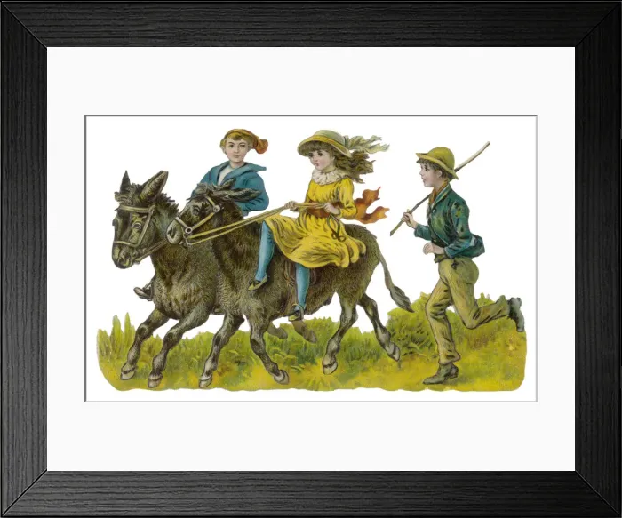 Framed Print : DONKEYS AND CHILDREN Framed Print : DONKEYS AND CHILDREN