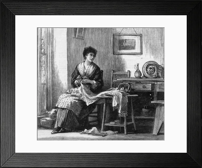 Framed Print : LADY EMBROIDERING 1874 Framed Print : LADY EMBROIDERING 1874