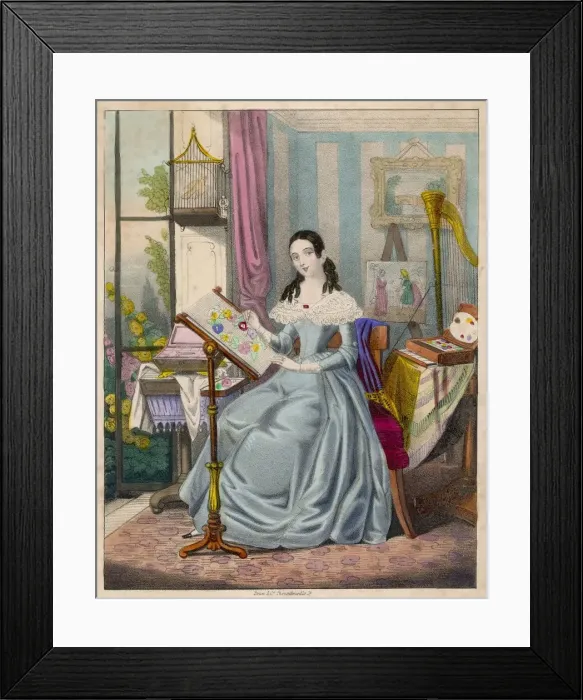 Framed Print : Young Lady Sewing 1840s Framed Print : Young Lady Sewing 1840s