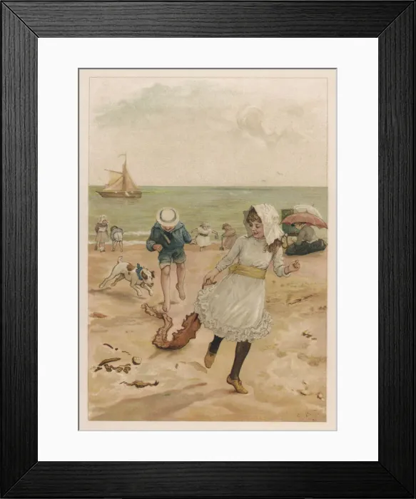Framed Print : CHILDREN / DOG / BEACH 1890 Framed Print : CHILDREN / DOG / BEACH 1890