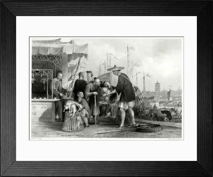 Framed Print : Selling cats in China 1835 Framed Print : Selling cats in China 1835