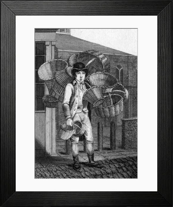 Framed Print : LONDON BASKET SELLER Framed Print : LONDON BASKET SELLER