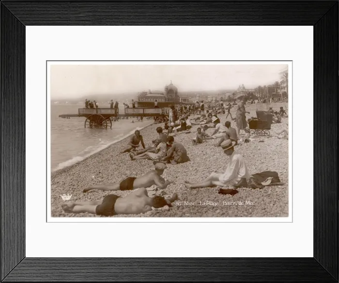 Framed Print : Nice Beach Postcard - 1920 Framed Print : Nice Beach Postcard - 1920