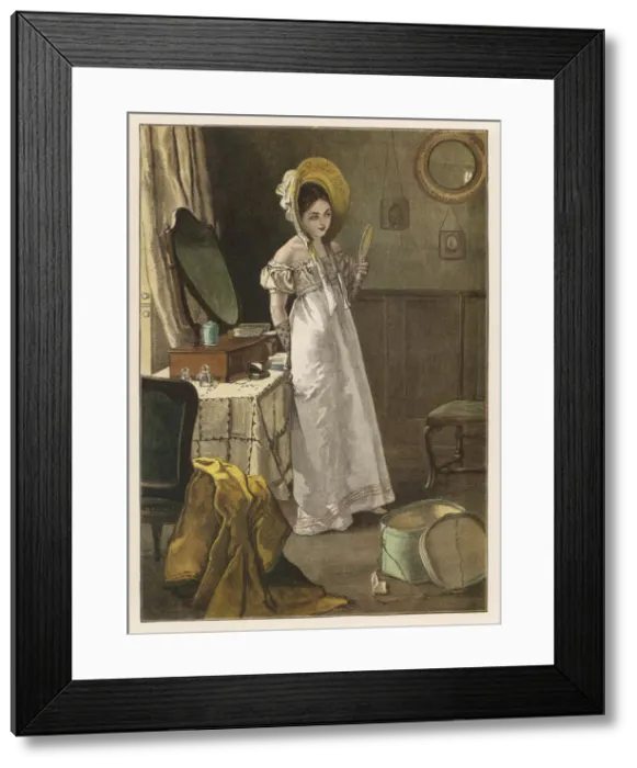 Framed Print : GIRL / NEW BONNET C. 1820 Framed Print : GIRL / NEW BONNET C. 1820