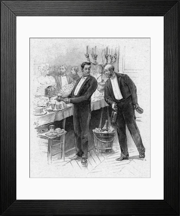 Framed Print : WAITER HIDES WINES 1894 Framed Print : WAITER HIDES WINES 1894
