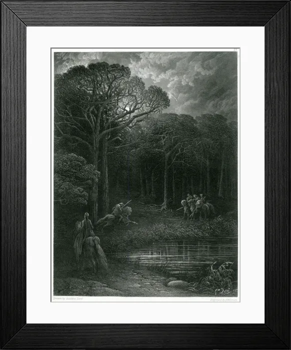 Framed Print : GERAINT CHARGES BANDITS Framed Print : GERAINT CHARGES BANDITS