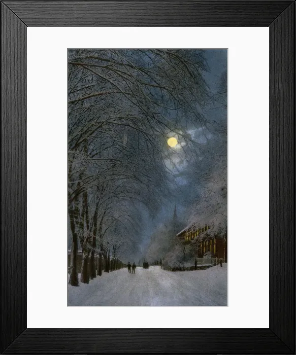 Framed Print : MOONLIT SNOWY STREET Framed Print : MOONLIT SNOWY STREET