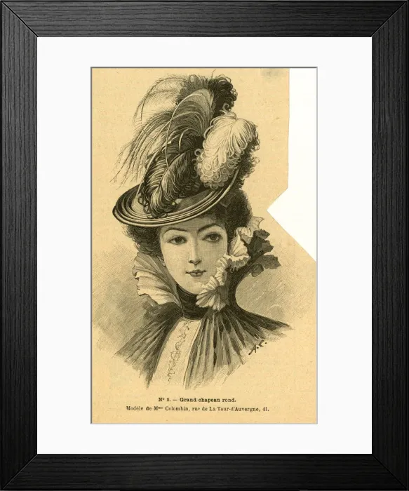 Framed Print : Woman wearing feathered hat 1899 Framed Print : Woman wearing feathered hat 1899