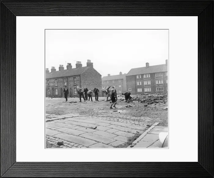 Framed Print : CHILDREN THROW BRICKS Framed Print : CHILDREN THROW BRICKS