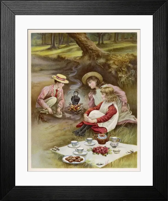 Framed Print : CHILDREN PICNIC IN WOODS Framed Print : CHILDREN PICNIC IN WOODS